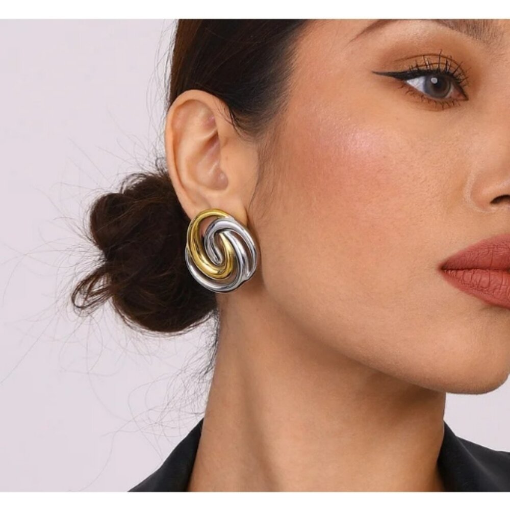 #316 Round Silver & Gold Stainless Steel Earrings